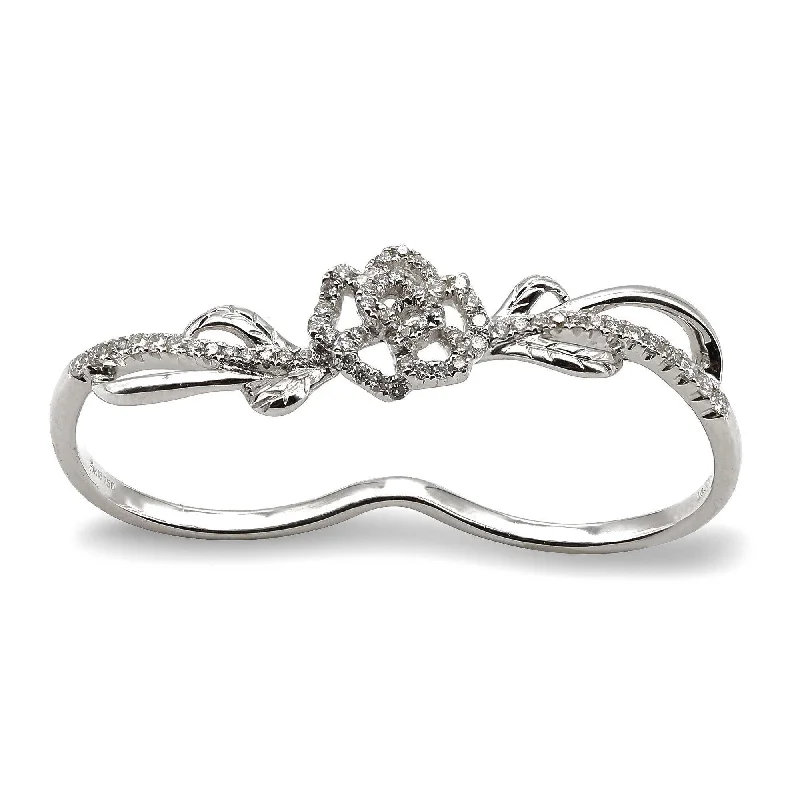 nature inspired ring for women -0.3CT Diamond Double Finger Ring W/ Floral Frame