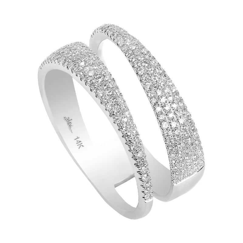 three stone engagement ring -0.45CT Diamond Encrusted Swirl Stacked Ring Set In 14K White Gold