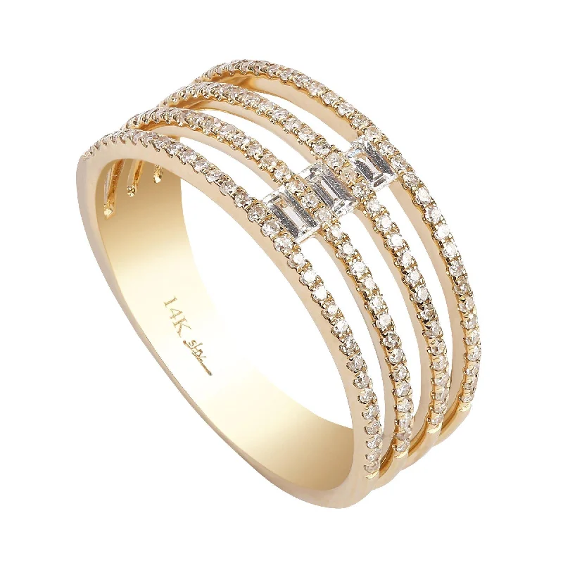 men’s signet ring with engraving -0.4CT Multi Layer Stacked Diamond Ring Set In 14K Yellow Gold