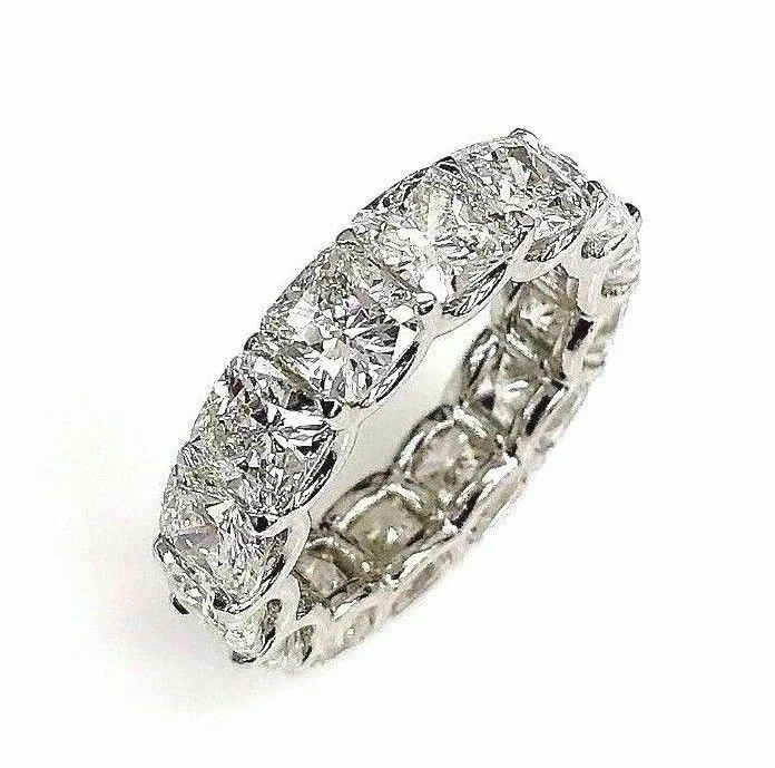 dainty ring for women -10.20Ct Cushion Cut White Diamond Eternity Band Shared U Prong Setting