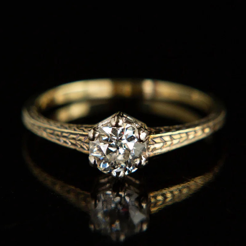 silver midi ring for women -Antique Diamond Solitare Ring | 14k Gold | circa 1920