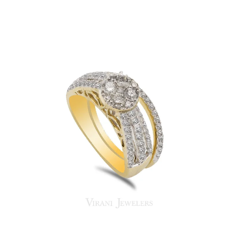 floral ring for women -14K Two Tone Gold Diamond Pavé Bridal Ring Set