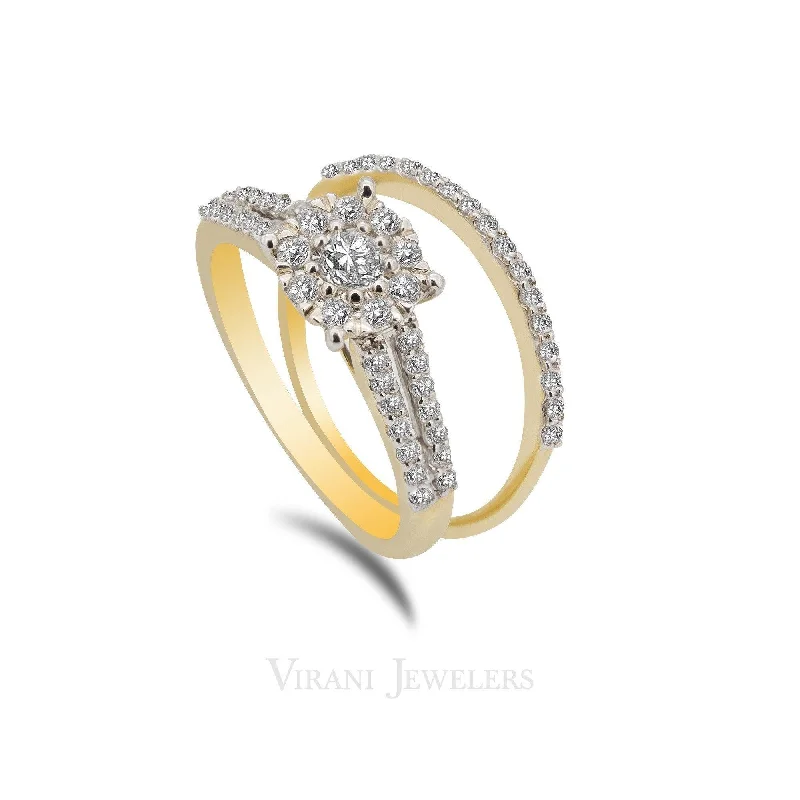 zodiac sign ring for women -14K Two Tone Gold Diamond Pavé Bridal Ring Set