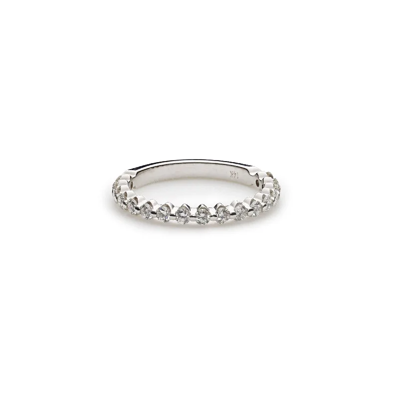 layered stacking rings for women -14K White Gold Diamond Wedding Band W/ 0.34ct VS-SI Diamonds & Scalloped Shared Prong Diamonds