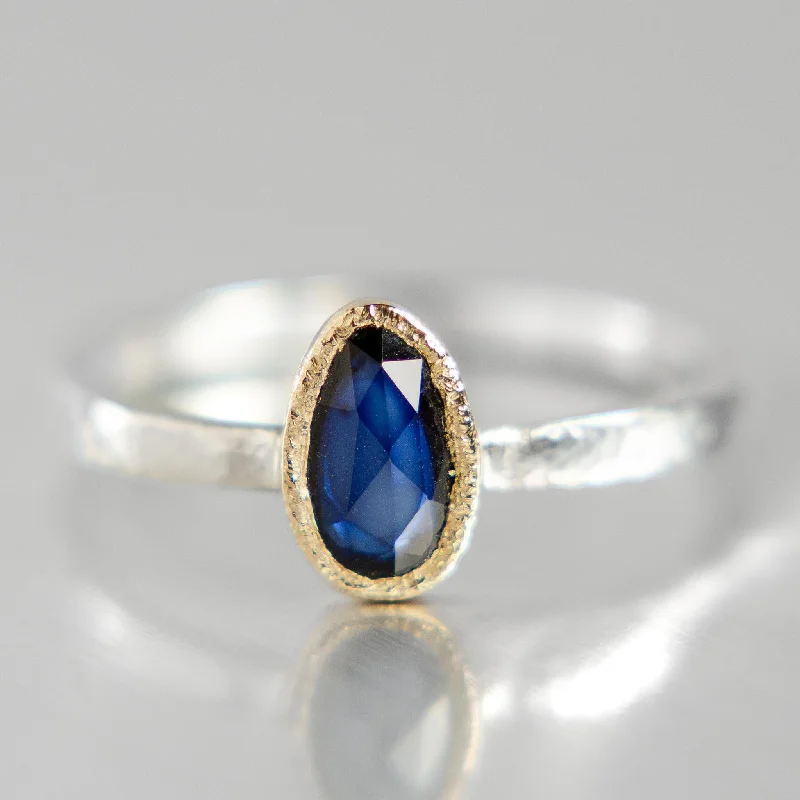 gold band ring for men -Aurora Ring | Blue Sapphire | 14k Yellow Gold + Sterling Silver