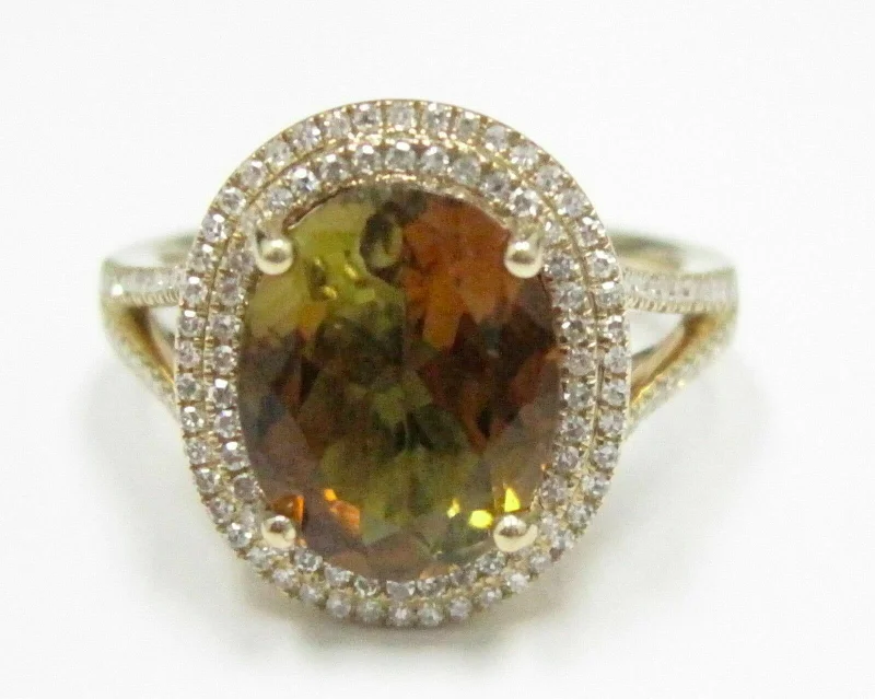 luxury platinum ring for men -3.50 TCW Oval Smoked Yellow Tourmaline & Diamond Ring 14k Yellow Gold Size 6.5