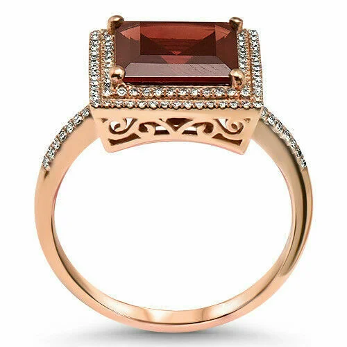 rose gold wedding band for women -3.75 TCW Natural Princess Garnet & Diamond Accents Ring Sz 7 14k Rose Gold