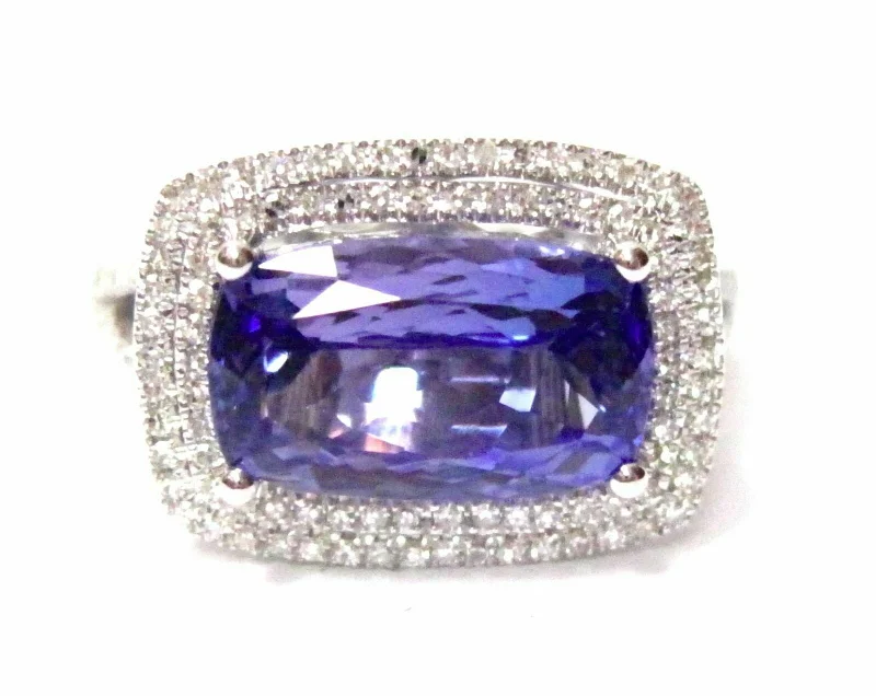 emerald ring for women -3.97 TCW Rectangular Radiant Tanzanite & Diamond Accents Ring Size 7 14k Gold