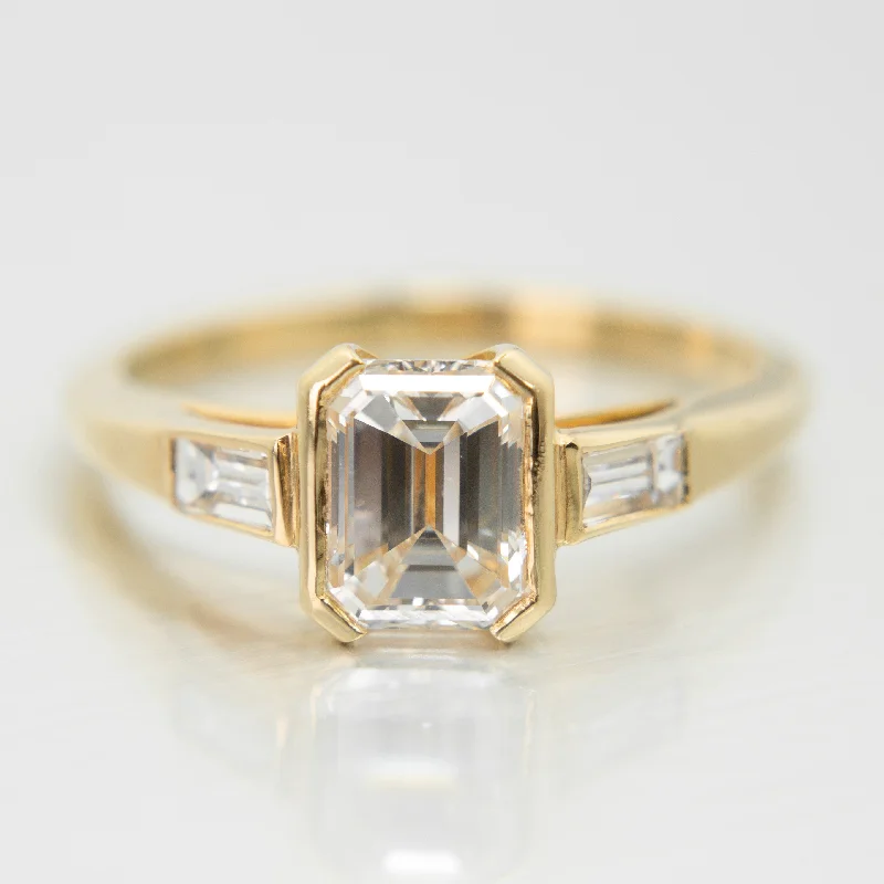 promise ring for girlfriend -Emerald Cut Diamond Trilogy Ring in 18k Yellow Gold