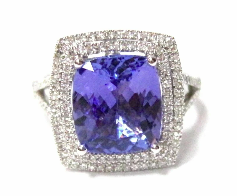 birthstone stacking rings for women -4.11 TCW Radiant Blue Tanzanite & Diamond Accents Ring Size 7 14k White Gold