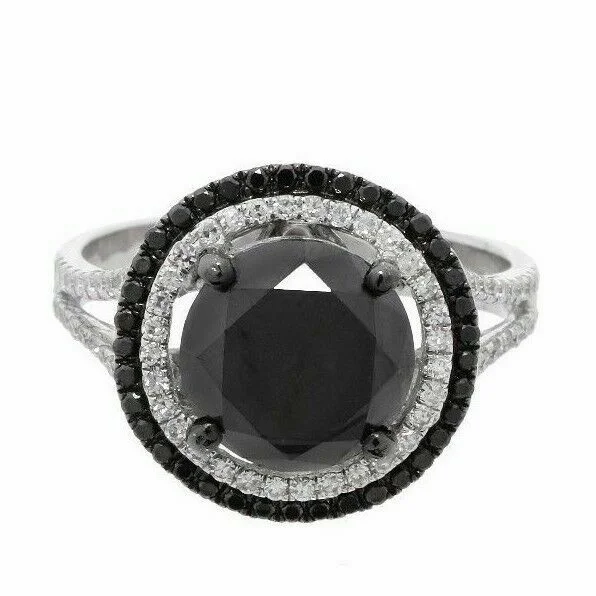 heart shaped ring for women -4.50 TCW Natural Round Black & White Diamond Cocktail Ring Size 6.5 14k WGold