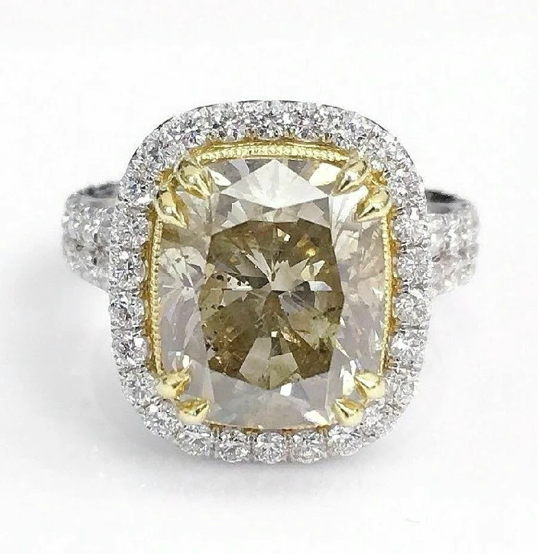 diamond solitaire ring for women -6.97 TCW Natural Radiant Cut Fancy Yellow Diamond Ring Size 6.5 18k Gold