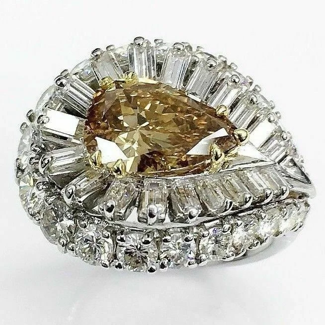 boho style ring for women -7.01 Carats t.w. Antique Diamond Ring 2.36 Carats Fancy Deep Brown GIA Cert