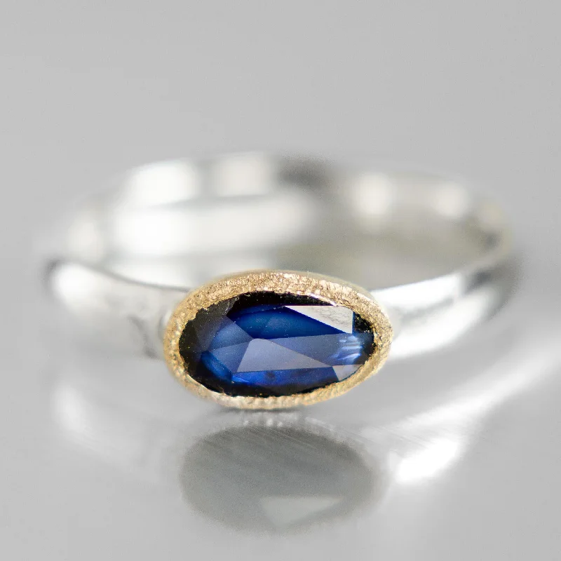 custom birthstone ring for moms -Aurora Ring | Blue Sapphire | 14k Yellow Gold + Sterling Silver