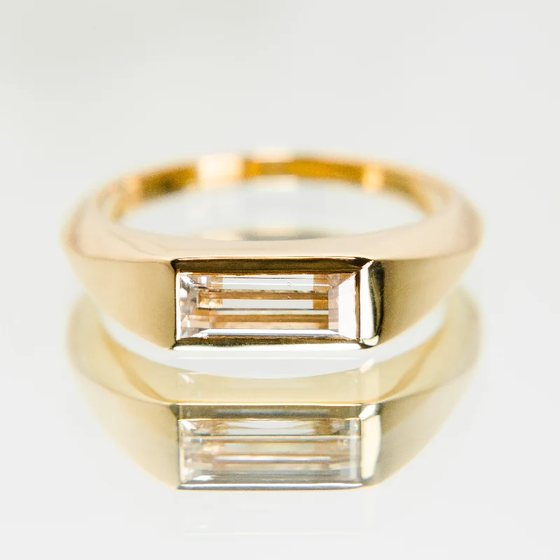 adjustable ring for women -Baguette Diamond Signet Ring in 18k Yellow Gold