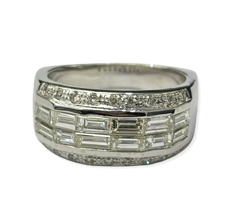 personalized name ring for women -Baguettes Two Rows Diamond Band Ring White Gold 18kt