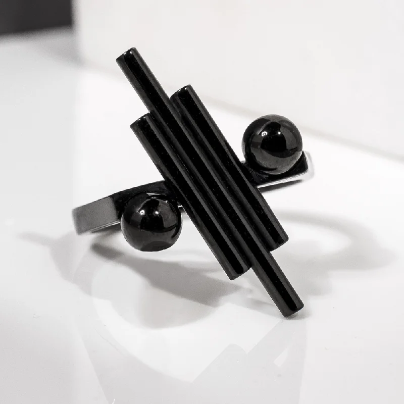 matching couple rings for anniversary -Balance Ring (black chrome)