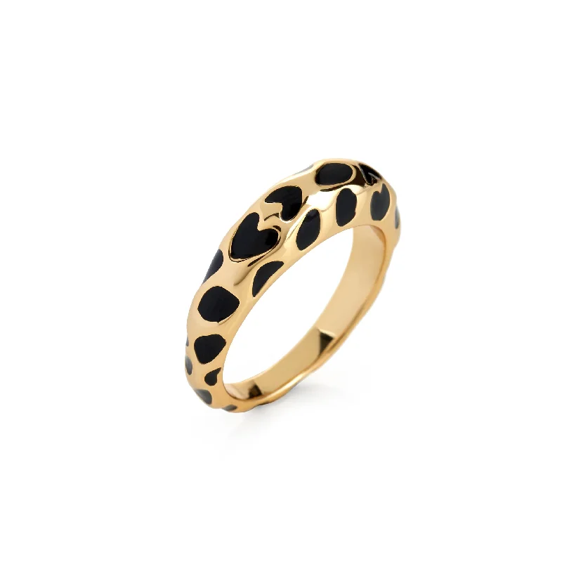 rose quartz ring for women -Black Enamel Spots Ring