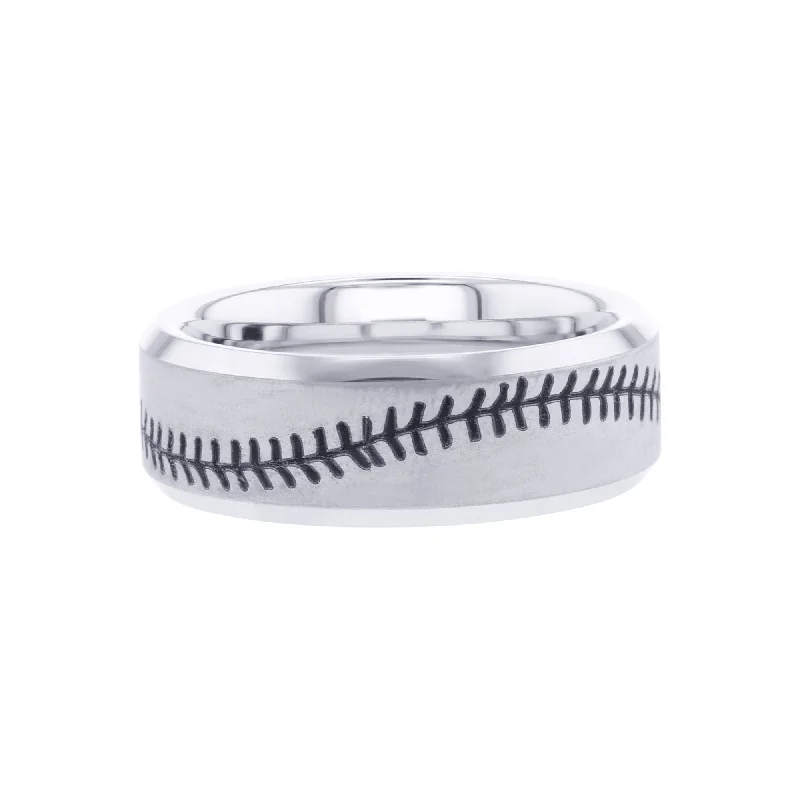 black diamond ring for men -Bohm Baseball Stitch Wedding Ring