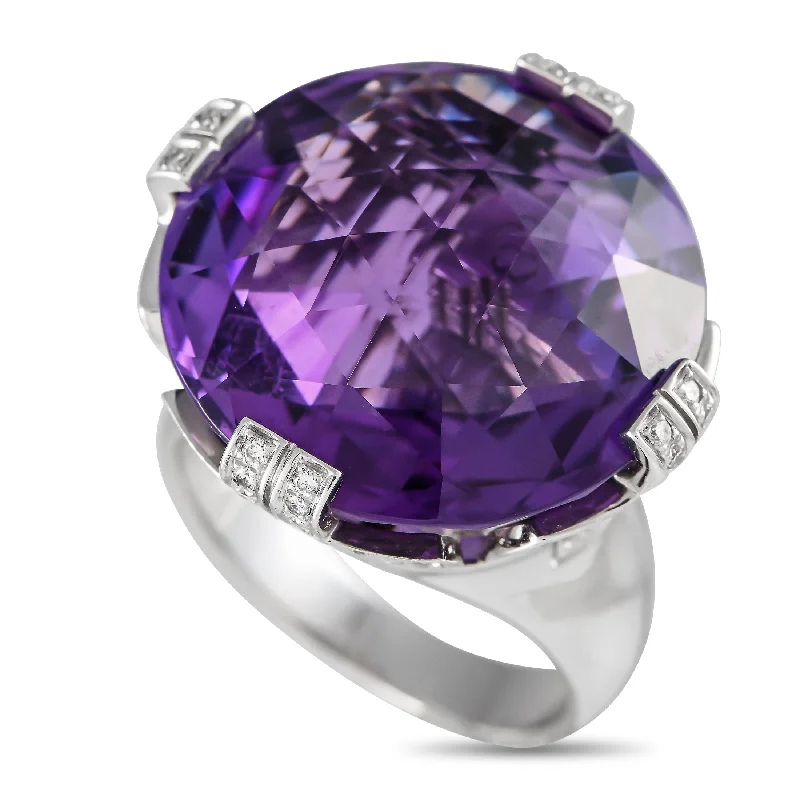 diamond wedding band for men -Bvlgari Parentesi 18K White Gold 0.70 ct Diamond and Amethyst Ring  BV02-082724