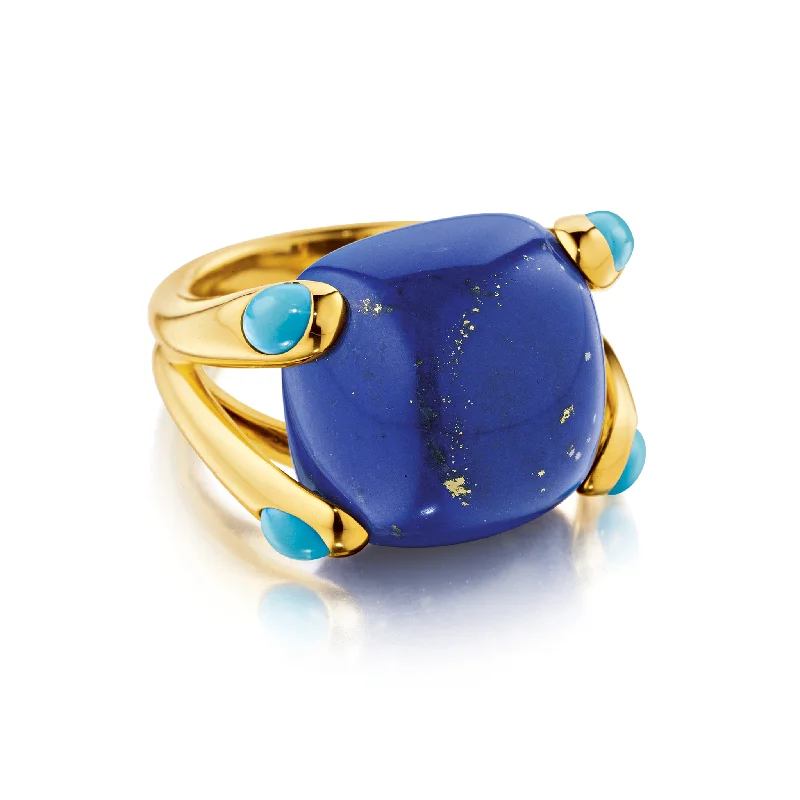 delicate gold ring for layering -Candy Ring in Lapis and Turquoise