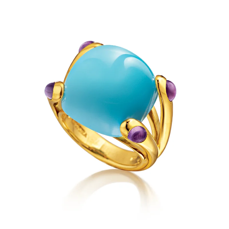 silver midi ring for women -Candy Ring in Turquoise and Amethyst