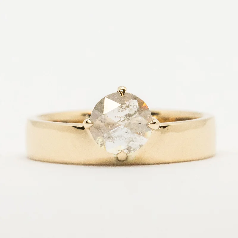 delicate gold ring for layering -Cardinal Solitaire Band | Rose-Cut Salt + Pepper Diamond in 14k Yellow Gold