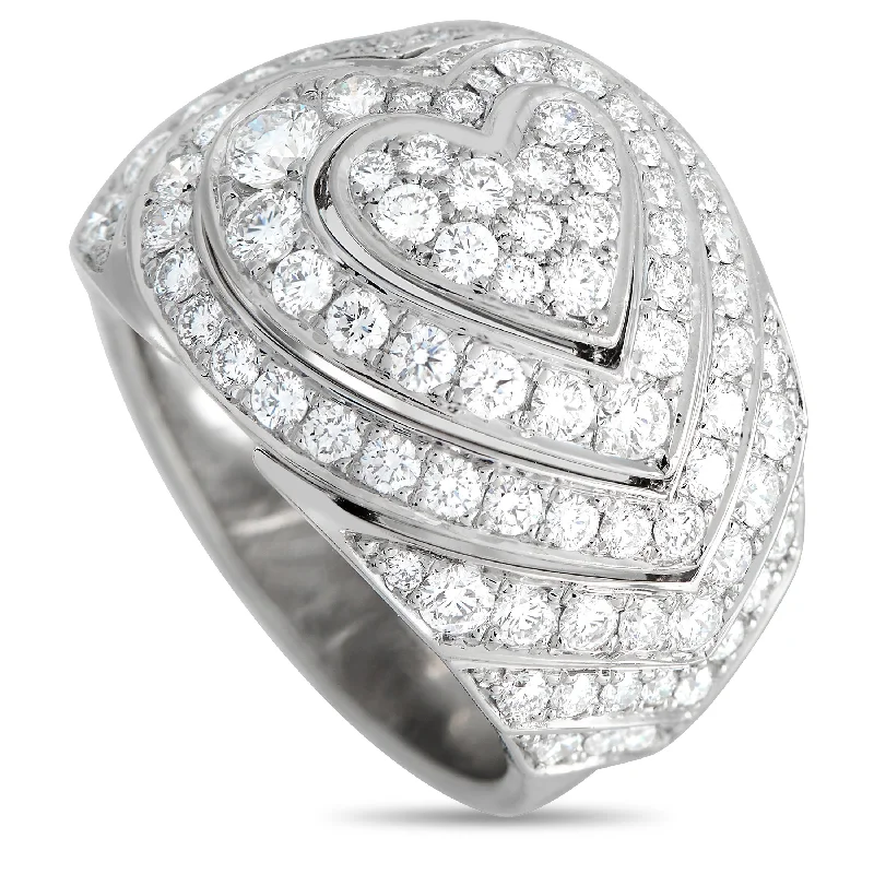 braided wedding band for men -Cartier 18K White Gold 2.0ct Diamond Heart Domed Cocktail Ring