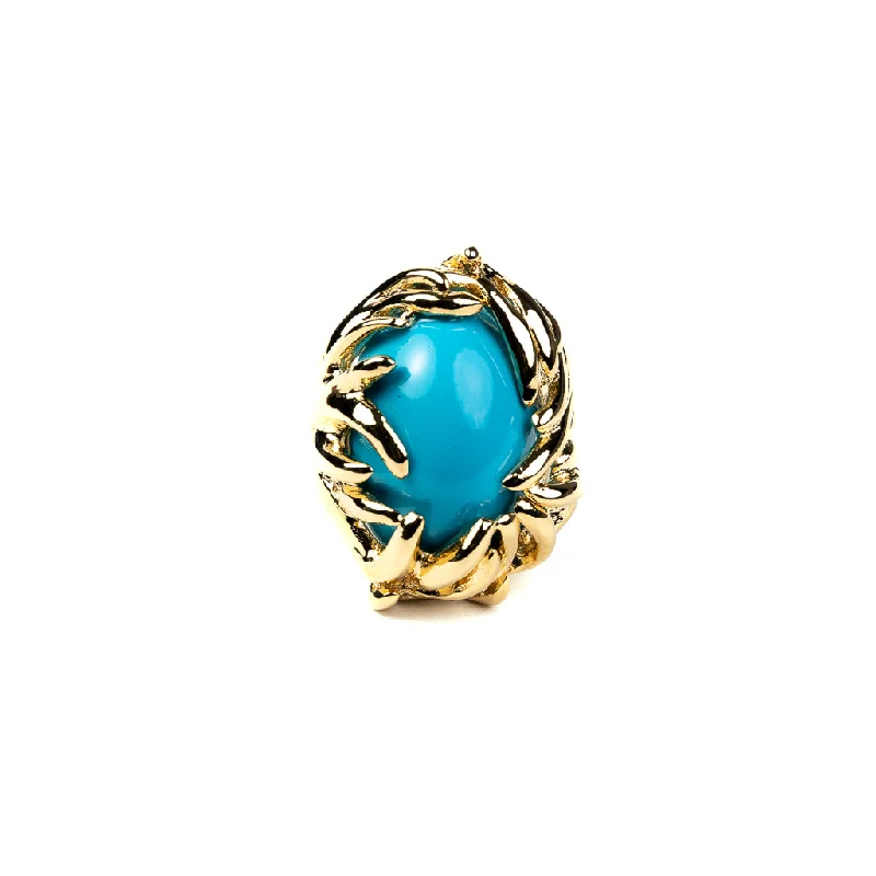 geometric ring for women -Gold Branch with Turquoise Cabochon Ring