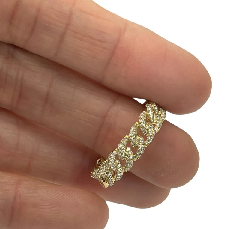 vintage diamond ring for women -Cuban Link Round Brilliants Diamond Band 14k Yellow Gold Size 9.75