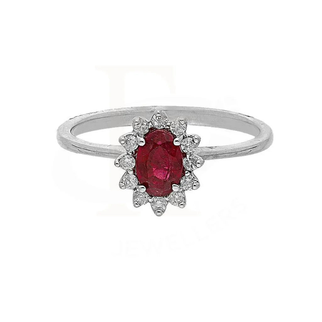 custom fingerprint ring for couples -Diamond & Ruby Oval Cut Solitaire Ring in 18KT White Gold - FKJRN18K2140