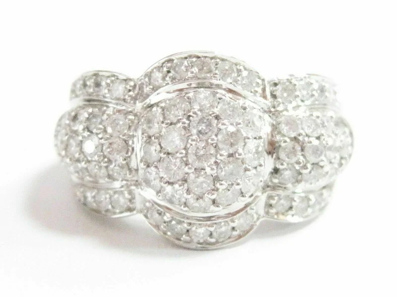 luxury diamond ring for special occasions -FINE Round Brilliants Wide Designer Inspired Diamond Ring 14kt White Gold