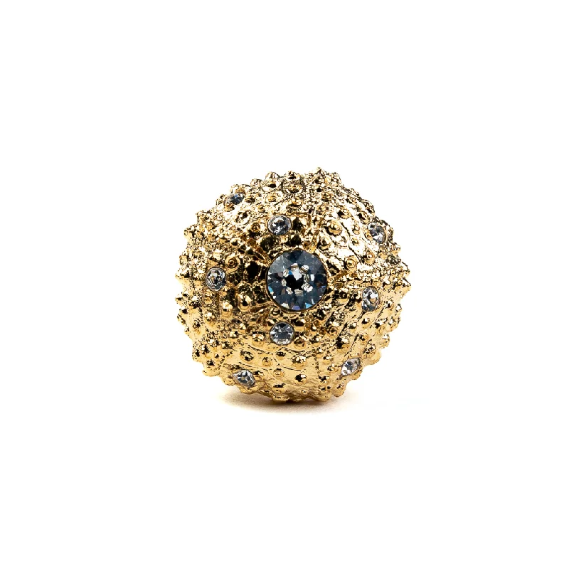 silver band ring for men -Gold and Crystal Adjustable Sea Urchin Ring