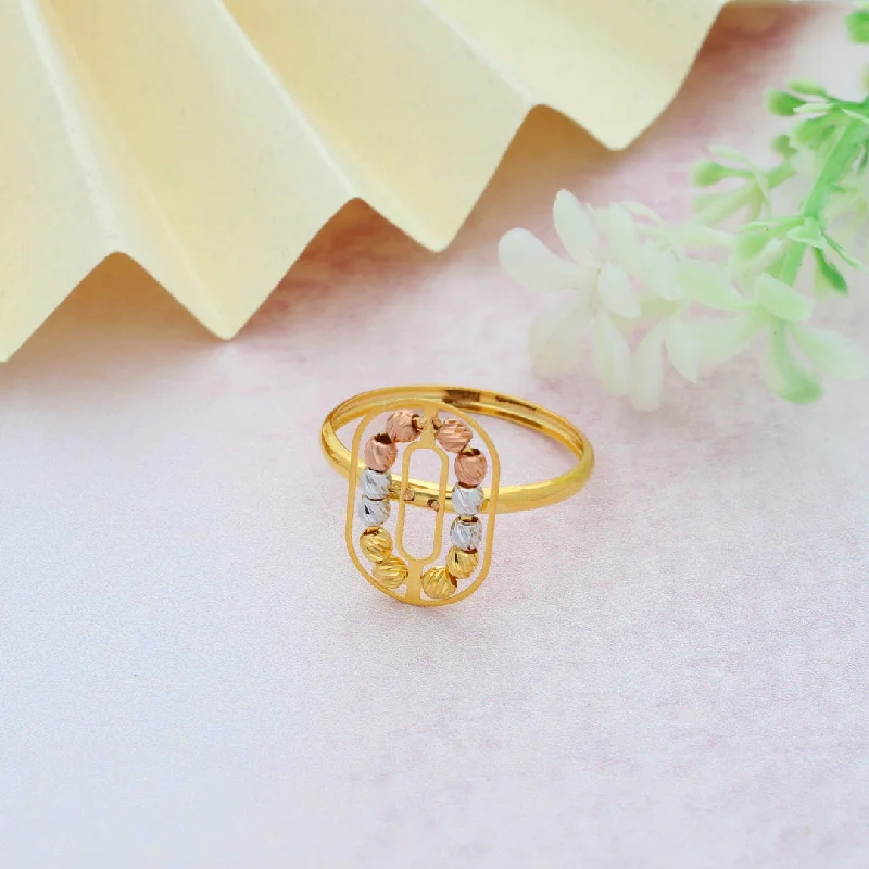 luxury diamond ring for special occasions -Gold Beaded Oval Shaped Ring 21KT - FKJRN21KM9856