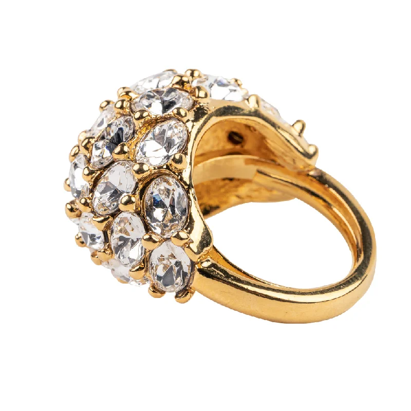 spinner ring for anxiety relief -Gold and Crystal Cluster Dome Adjustable Ring