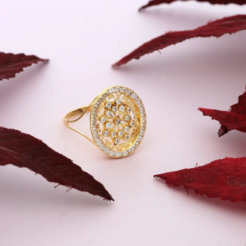 trendy ring for teenage girls -Gold Dainty Round Design Zircon Ring 18KT - FKJRN18K9230