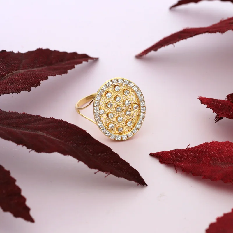 delicate gold ring for layering -Gold Dainty Round Design Zircon Ring 18KT - FKJRN18K9233