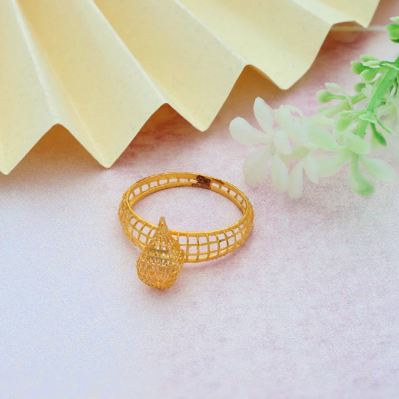 gold band ring for men -Gold Hanging Tear Drop Shaped Ring 21KT - FKJRN21KM9857