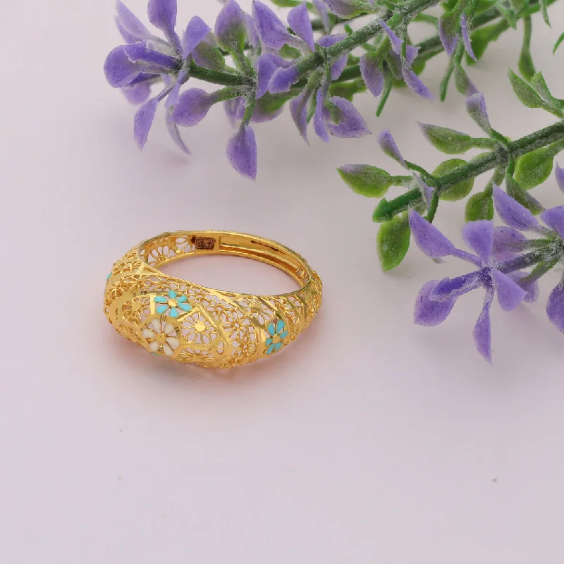 opal ring for women -Gold Oval Flower Design Ring 21KT - FKJRN21KM9673