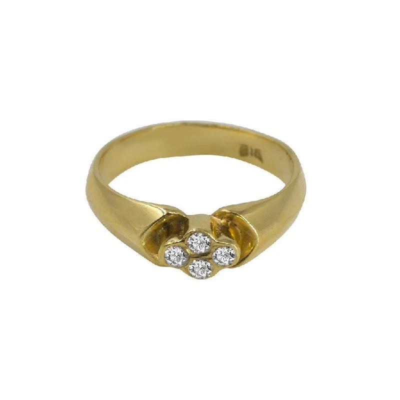 diamond solitaire ring for women -22K Yellow Gold Ring W/ CZ Gems on Thick Smooth Band