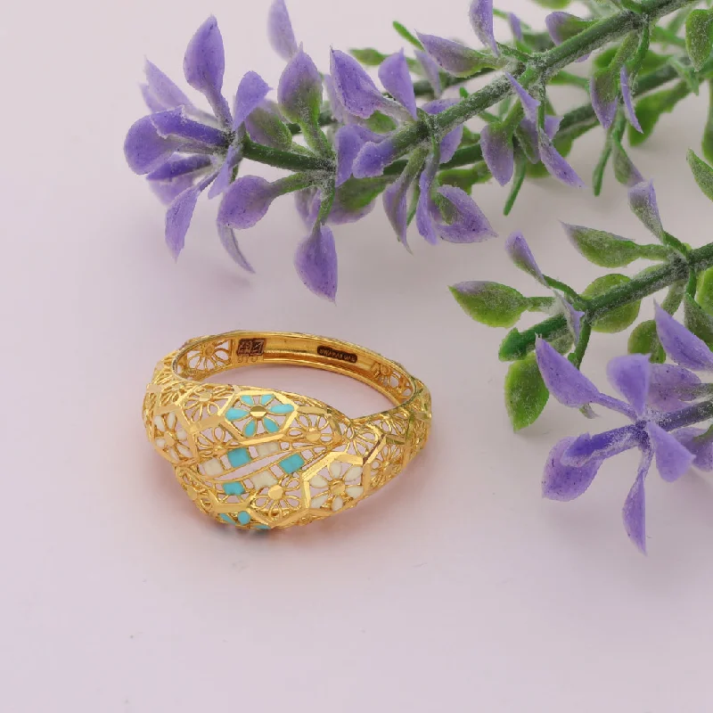 birthstone ring for moms -Gold Turquoise Flower Design Ring 21KT - FKJRN21KM9678