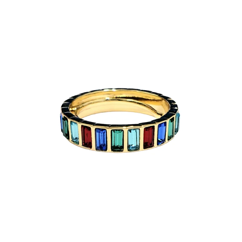 gold band ring for men -Gold with Multi Gem Baguette Ring