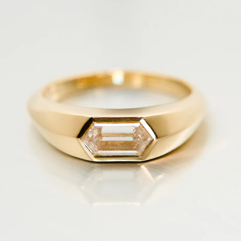 black diamond ring for men -Hexagon Diamond Signet Ring in 18k Yellow Gold