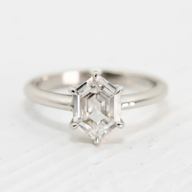 bohemian style ring for women -Hexagonal Step Cut Diamond Ring in Platinum