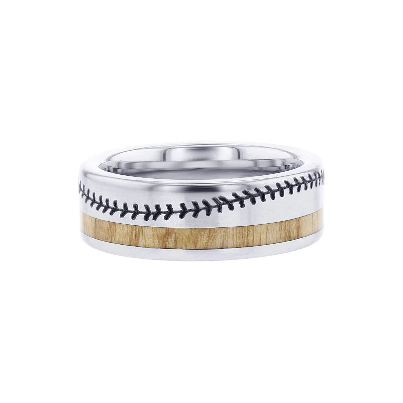 eternity band for women -Howard Baseball Wood Inlay Wedding Ring