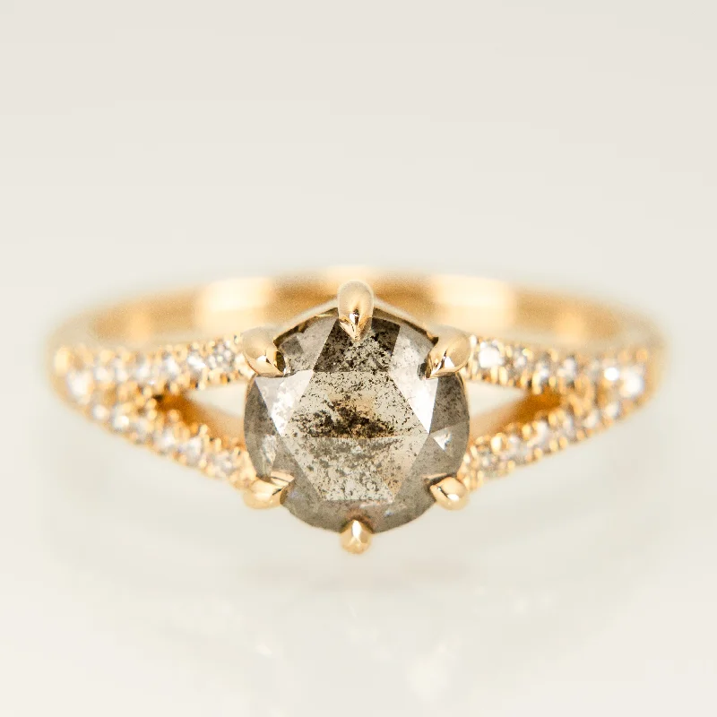 vintage wedding band for men -Juniper Pavé Ring - Rose Cut Salt + Pepper Diamond in 14k Yellow Gold