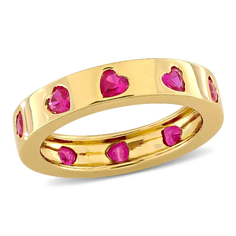 rose quartz ring for women -Mimi & Max 1 3/4ct TGW Heart-Cut Created Ruby Eternity Ring Yellow Silver