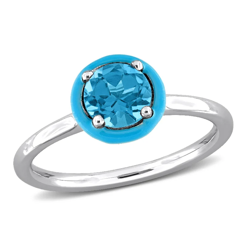 celestial ring for women -Mimi & Max 1ct TGW London Blue Topaz Blue Enamel Plated Solitaire Ring Sterling Silver