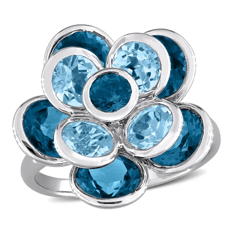 birthstone stacking rings for women -Mimi & Max 7 1/3ct TGW London Blue Topaz and Sku Blue Topaz Flower Ring Sterling Silver