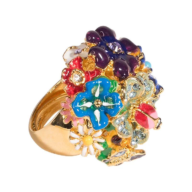 spinner ring for anxiety relief -Multicolored Flower Adjustable Ring